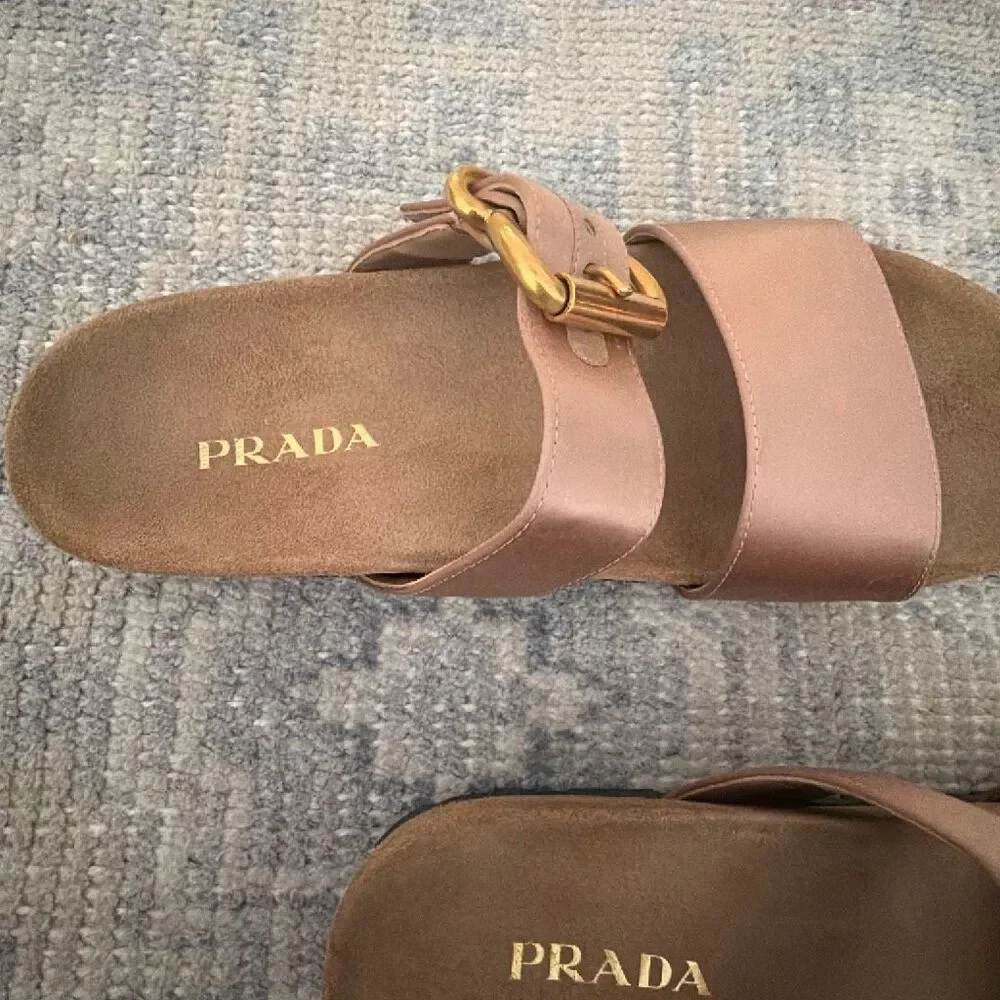 Prada Buckle Slides Rose Gold size 39.5